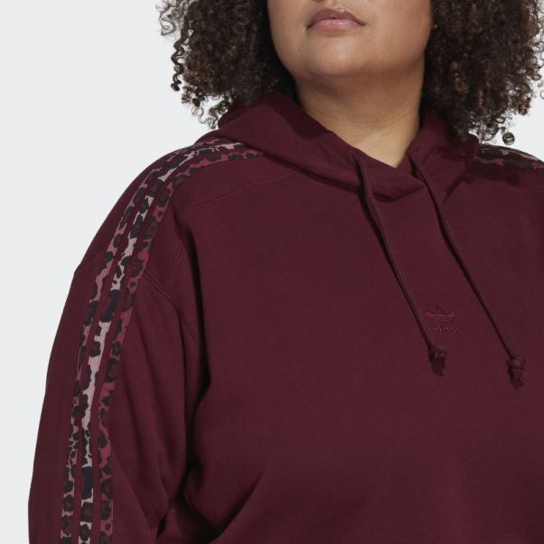 Sweat à Capuche Court Imprimé Animal à 3 Bandes (grande Taille) Bordeaux Adidas