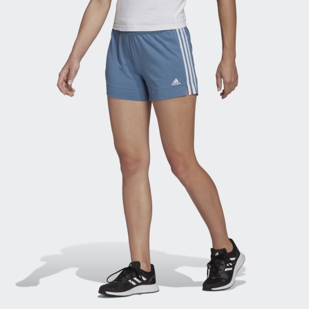 Short Slim à 3 Bandes Essentials Bleu Altéré Adidas