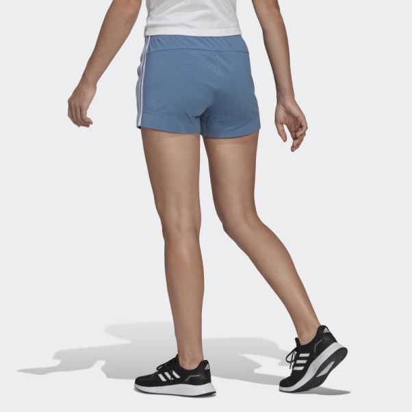 Short Slim à 3 Bandes Essentials Bleu Altéré Adidas