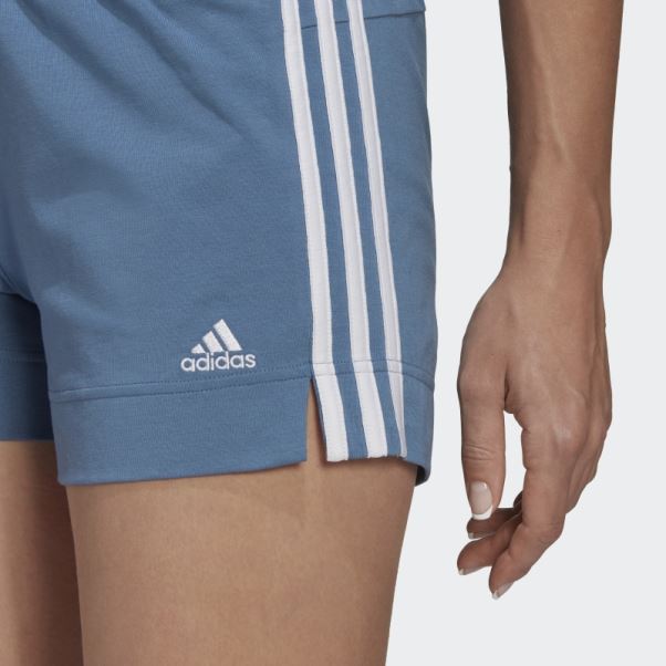 Short Slim à 3 Bandes Essentials Bleu Altéré Adidas