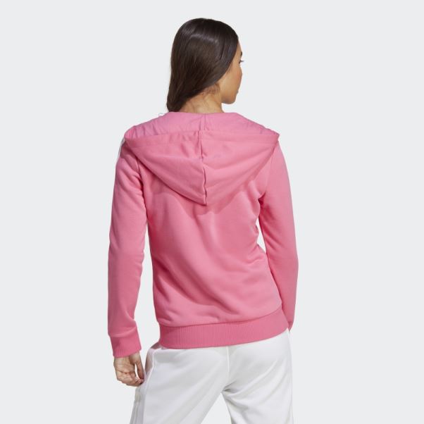 Sweat à Capuche Zippé à 3 Bandes En Polaire Adidas Essentials Magenta