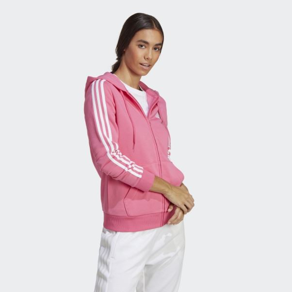 Sweat à Capuche Zippé à 3 Bandes En Polaire Adidas Essentials Magenta