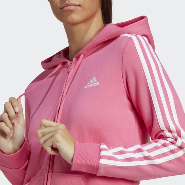 Sweat à Capuche Zippé à 3 Bandes En Polaire Adidas Essentials Magenta