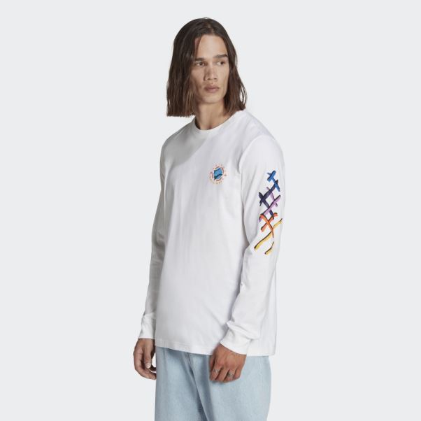 T-shirt Blanc à Manches Longues Adidas Wander Hour