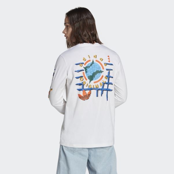 T-shirt Blanc à Manches Longues Adidas Wander Hour