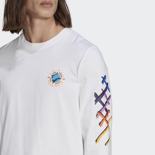 T-shirt Blanc à Manches Longues Adidas Wander Hour