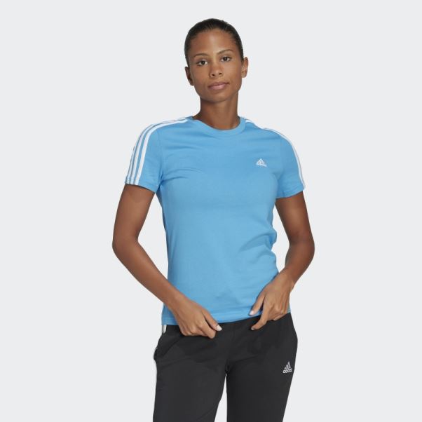 Tee Shirt Essentials Slim 3 Bandes Bleu Adidas