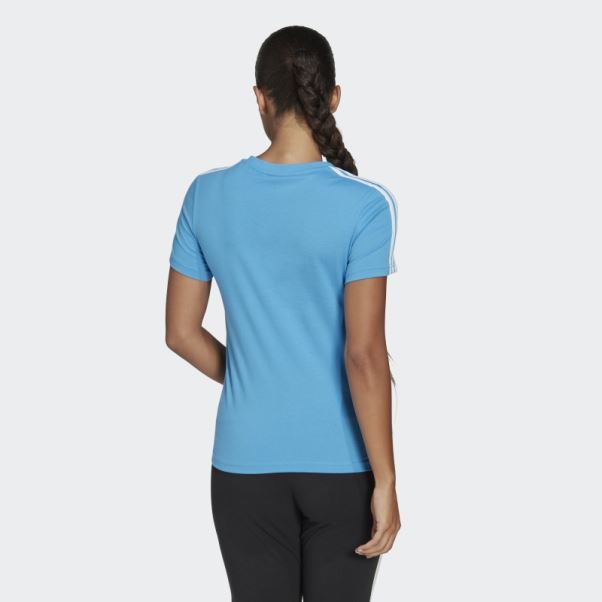Tee Shirt Essentials Slim 3 Bandes Bleu Adidas