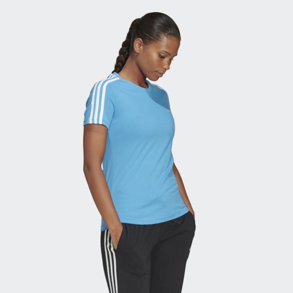 Tee Shirt Essentials Slim 3 Bandes Bleu Adidas
