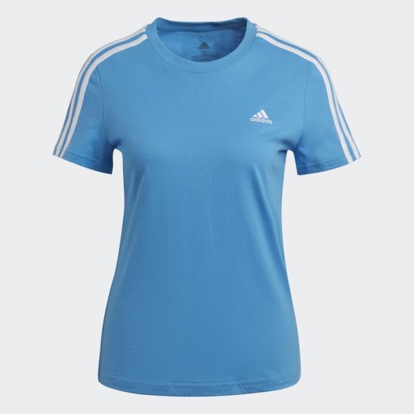 Tee Shirt Essentials Slim 3 Bandes Bleu Adidas