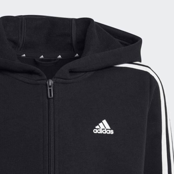 Adidas Essentials 3-stripes Fleece Full-zip Hoodie Blanc