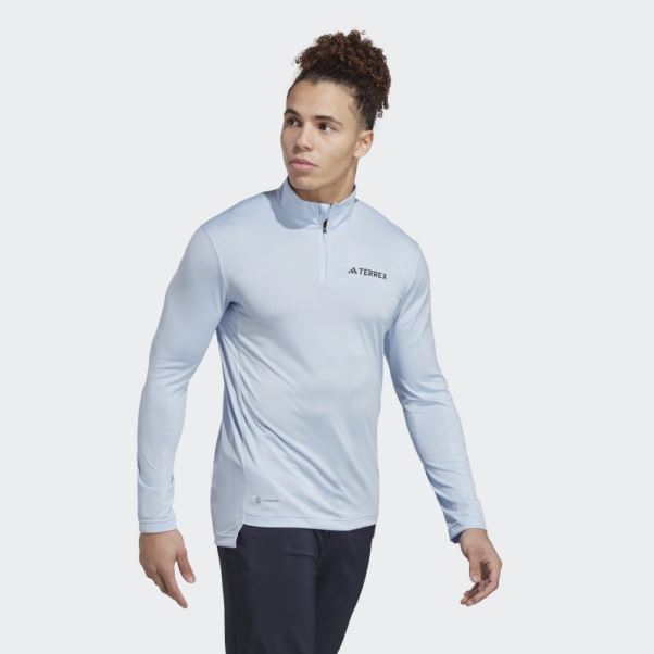 Adidas Bleu Terrex Multi Demi-zip Manches Longues Top