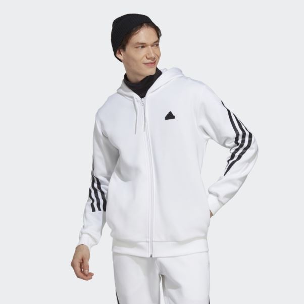 Sweat à Capuche Zippé à 3 Bandes Adidas Future Icons Blanc élégant