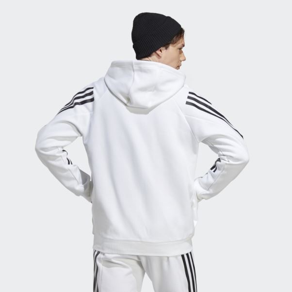 Sweat à Capuche Zippé à 3 Bandes Adidas Future Icons Blanc élégant