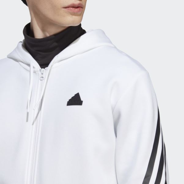 Sweat à Capuche Zippé à 3 Bandes Adidas Future Icons Blanc Chaud