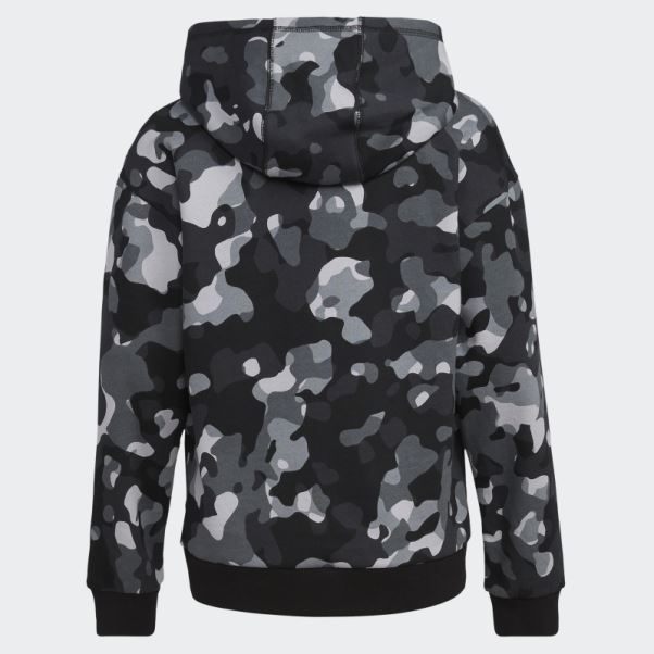 Sweat à Capuche Noir Adidas Camo Allover Print (taille Allongée)