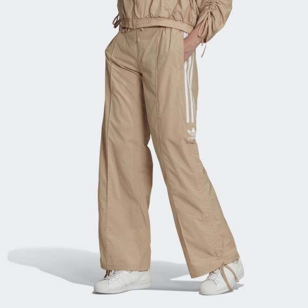 Pantalon Taille Haute Froncé Beige à 3 Bandes Adidas