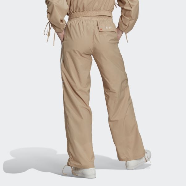 Pantalon Taille Haute Froncé Beige à 3 Bandes Adidas