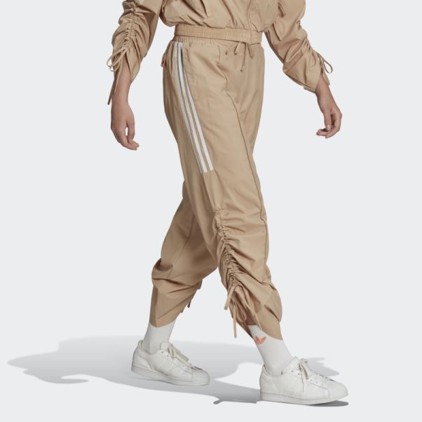 Adidas Pantalon Taille Haute Froncé à 3 Bandes Beige