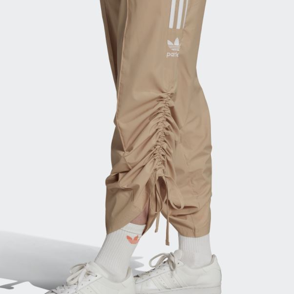 Adidas Pantalon Taille Haute Froncé à 3 Bandes Beige