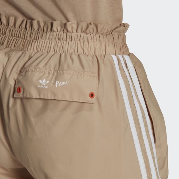 Adidas Pantalon Taille Haute Froncé à 3 Bandes Beige