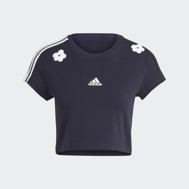 T-shirt Court à 3 Bandes Avec Patchs De Fleurs En Chenille Adidas Ink
