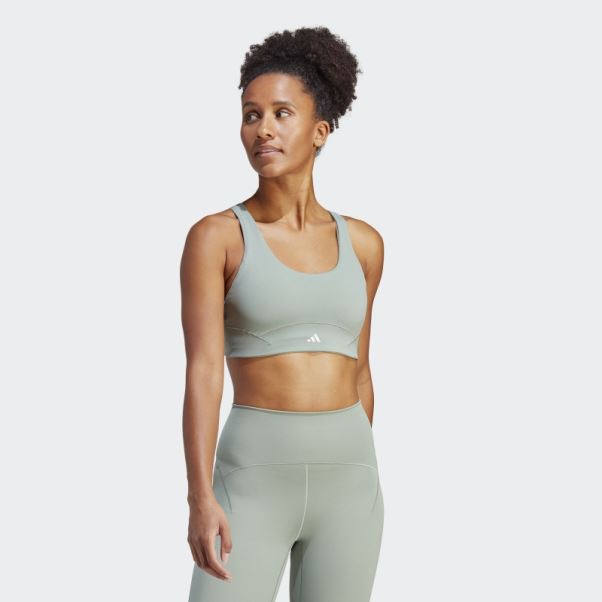 Soutien-gorge à Maintien Moyen Adidas Coreflow Luxe Studio Vert Argenté