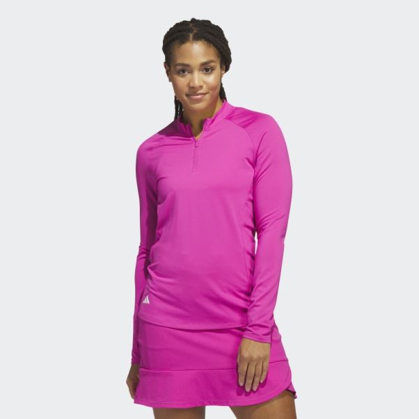 Polo De Golf Fushia à Manches Longues Et Zip Adidas
