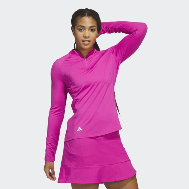 Polo De Golf Fushia à Manches Longues Et Zip Adidas