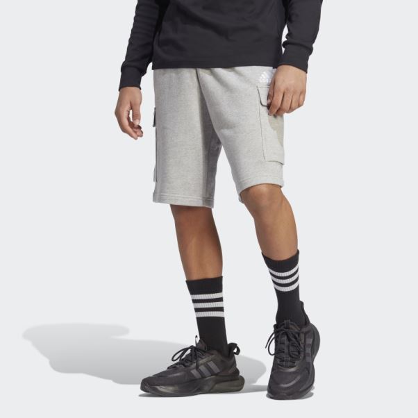 Adidas Essentials Short Cargo En Tissu éponge Gris Moyen