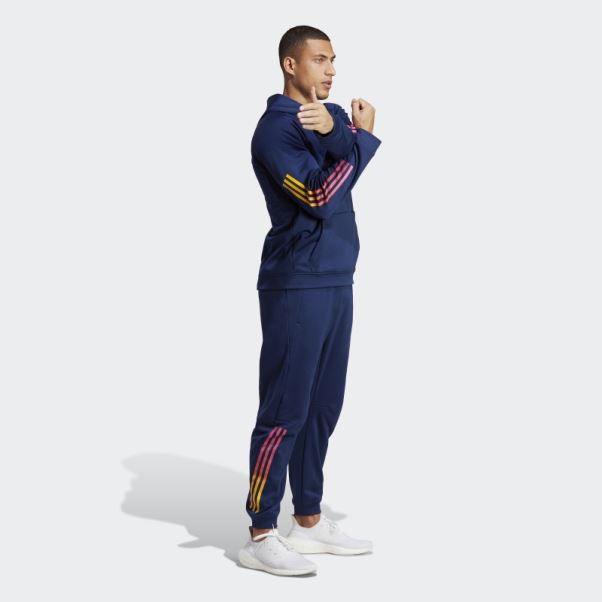 Adidas Train Icon 3-stripes Sweat à Capuche D'entraînement Bleu Foncé