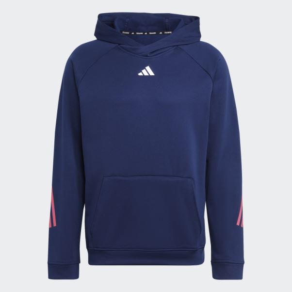 Adidas Train Icon 3-stripes Sweat à Capuche D'entraînement Bleu Foncé