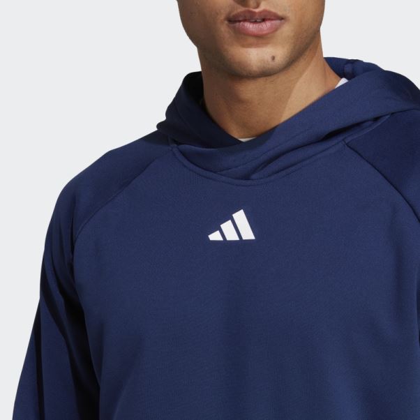 Adidas Train Icon 3-stripes Sweat à Capuche D'entraînement Bleu Foncé