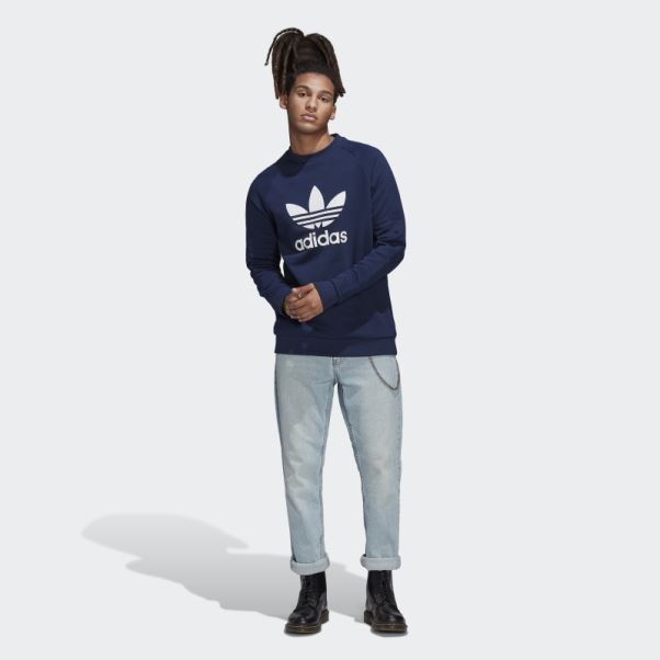 Sweat Adidas Night Indigo Adicolor Classics Trèfle Ras Du Cou