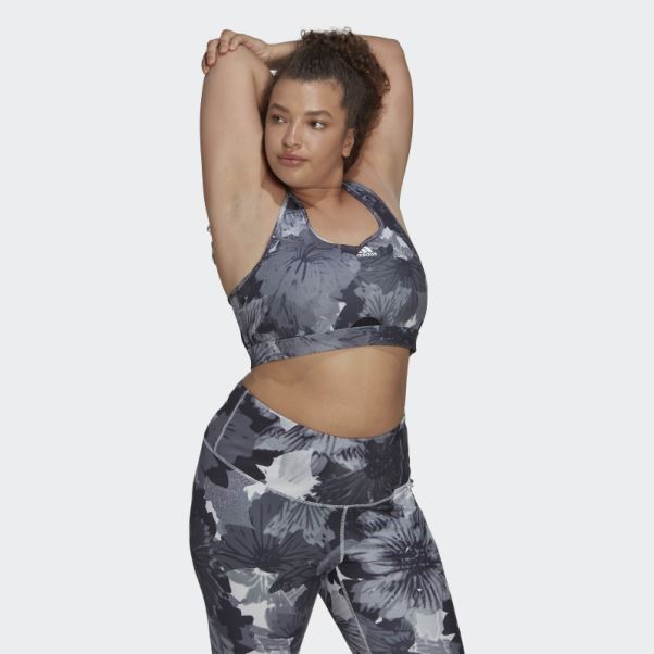 Soutien-gorge Noir Powerreact Training Medium-support Allover Print (taille Plus) Adidas