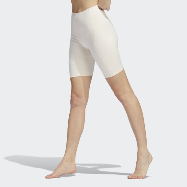 Collants Courts Adidas Yoga 4 Elements Studio Pocket Blanc Chaud