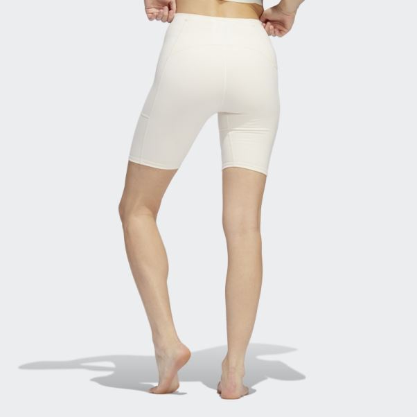 Collants Courts Adidas Yoga 4 Elements Studio Pocket Blanc Chaud