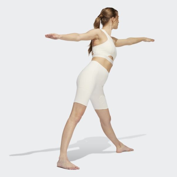 Collants Courts Adidas Yoga 4 Elements Studio Pocket Blanc Chaud