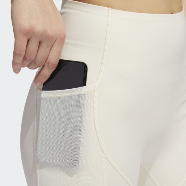 Collants Courts Adidas Yoga 4 Elements Studio Pocket Blanc Chaud