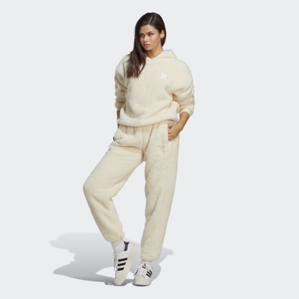 Adidas Essentials+ Pantalon De Jogging Pelucheux Blanc