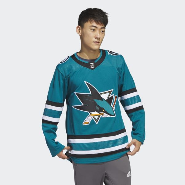 Maillot Sharks Domicile Authentique Adidas Bleu Turquoise