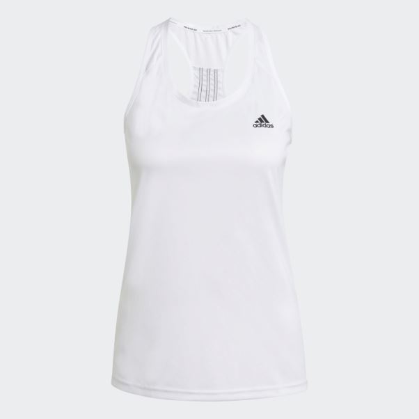 Adidas Blanc Conçu Pour Déplacer 3 Bandes Sport Débardeur