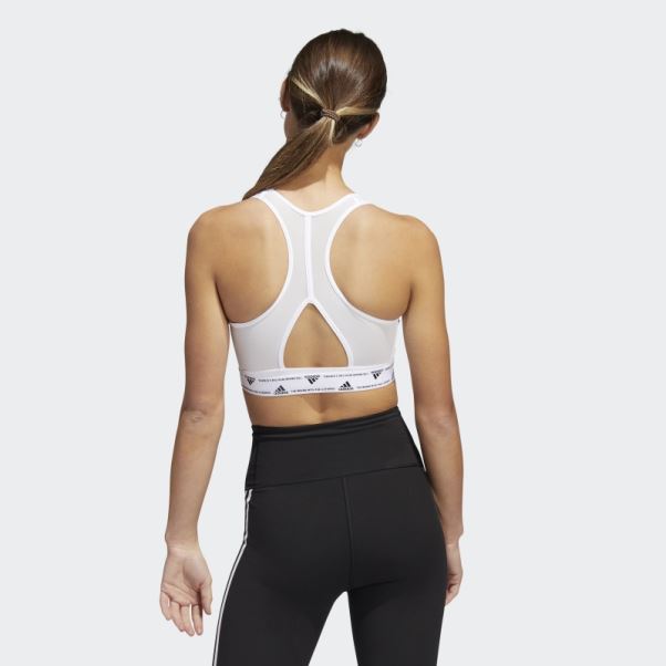 Soutien-gorge Adidas Powerreact Training Medium-support 3-stripes Blanc Chaud