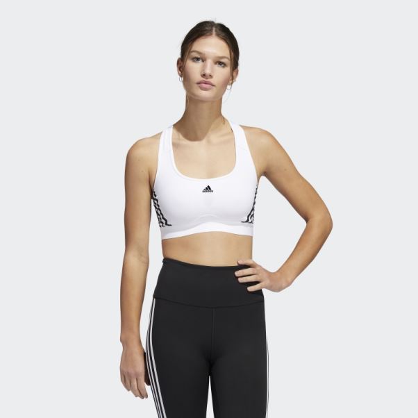 Soutien-gorge Adidas Powerreact Training Medium-support 3-stripes Blanc Chaud