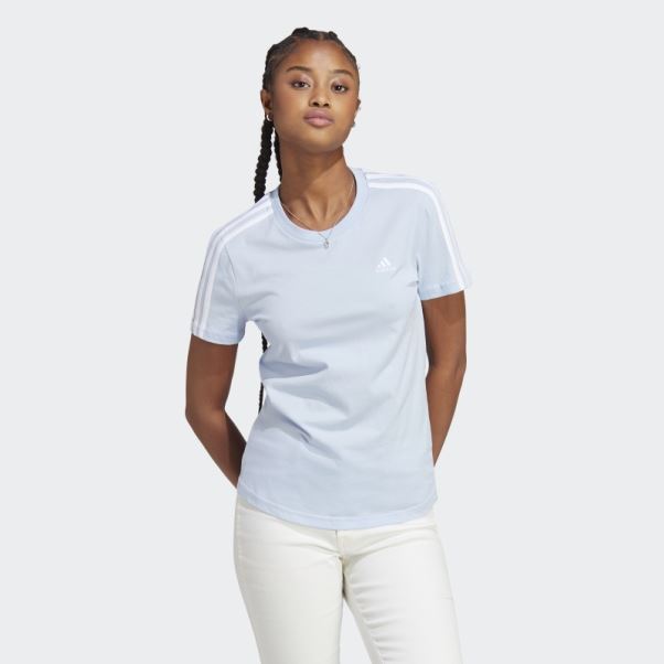 T-shirt Essentiel Slim à 3 Bandes Adidas Bleu Aube