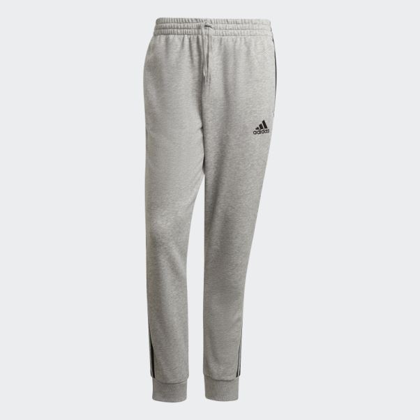 Pantalon Essentials French Terry à 3 Bandes Et Poignets Fuselés Adidas Gris Moyen