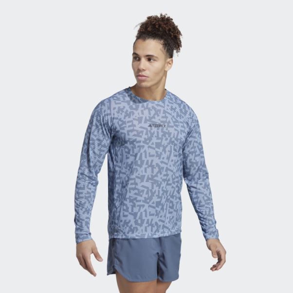 Adidas Terrex Trail Running T-shirt Manches Longues Bleu Aube