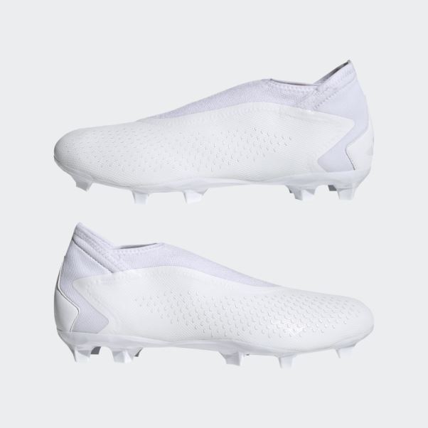 Adidas Predator Precision.3 Chaussures De Football Sans Lacets Pour Terrain Ferme Blanc