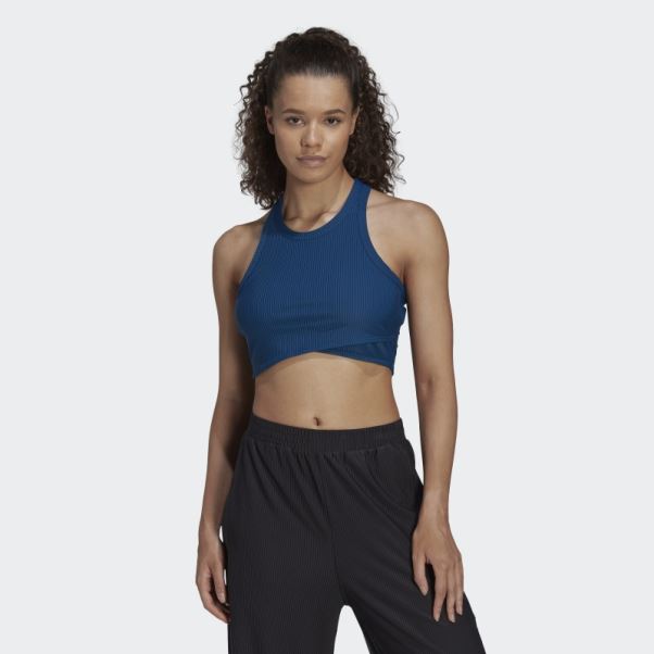 Yoga Studio Débardeur Côtelé Enveloppé Bleu Marine Adidas