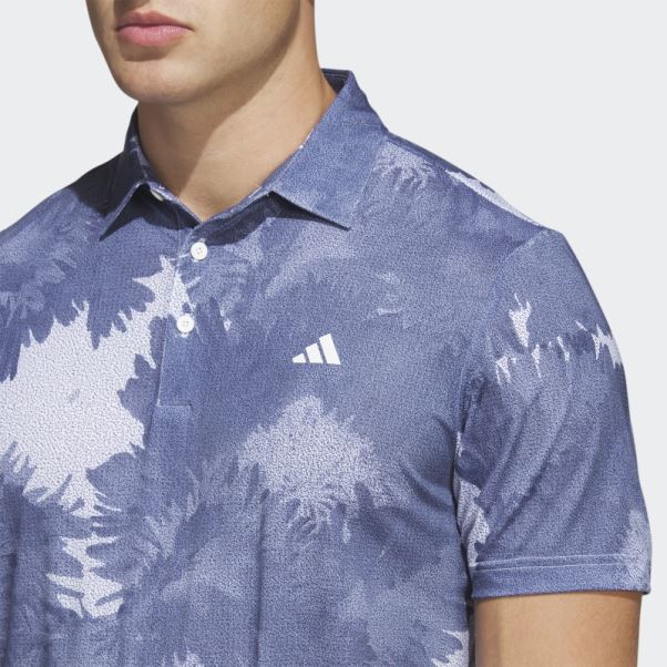 Adidas Polo De Golf Blanc à Fleurs En Maille